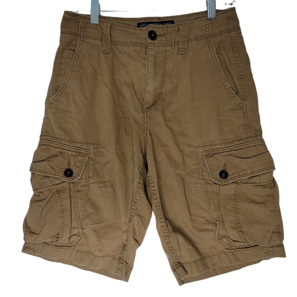 American Eagle Cargo Shorts Mens 26x10 Brown Khaki 100% Cotton Classic‎ Fishing